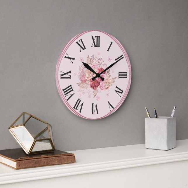 Elégante horloge murale au design floral clair (Bureau)