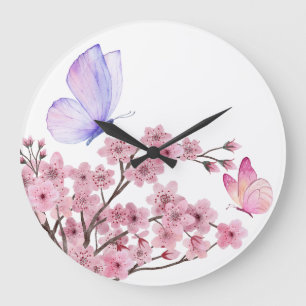 Élégante horloge murale avec branche de fleurs de