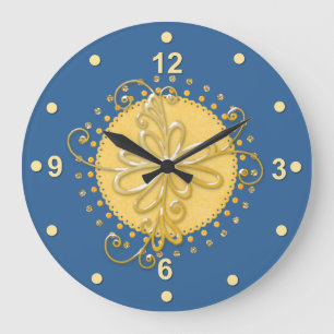 Élégante horloge murale bleue et jaune