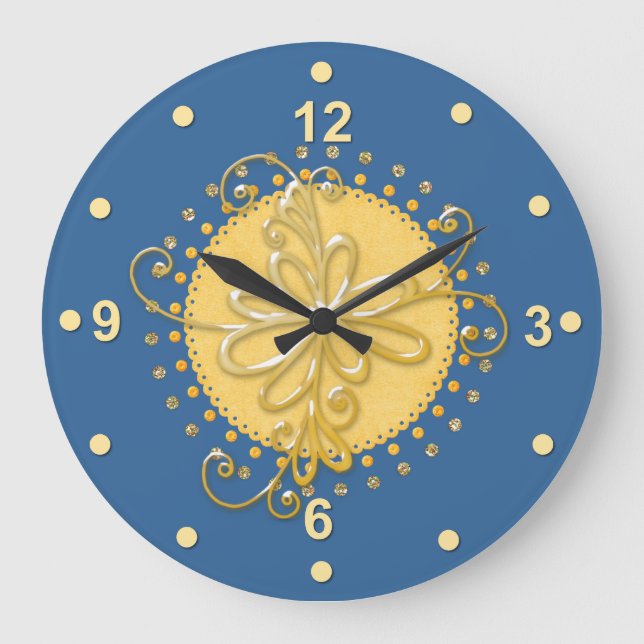 Élégante horloge murale bleue et jaune (Recto)