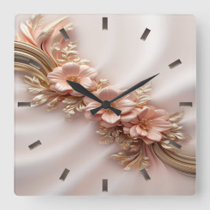 Élégante horloge murale florale de pêche orange