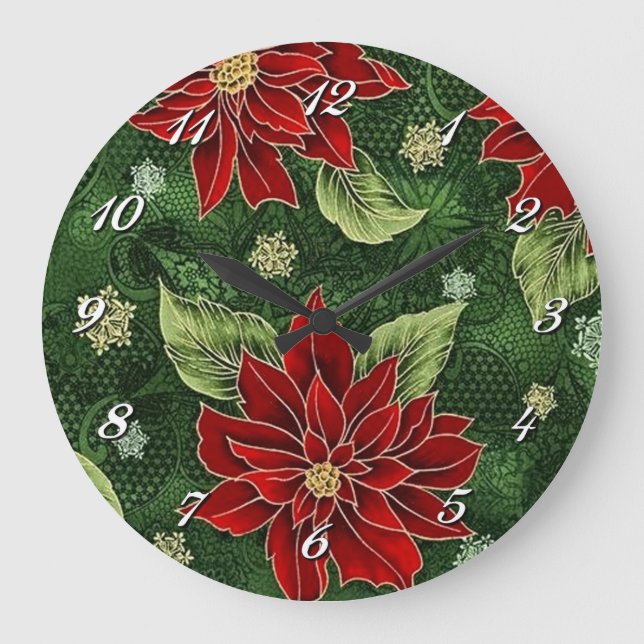 Élégante horloge murale Poinsettia de Noël (Recto)