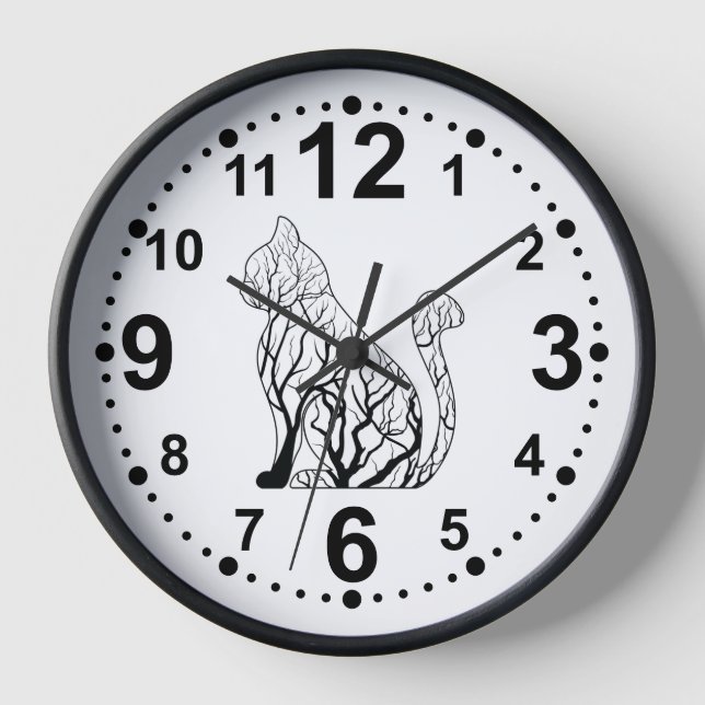 Élégante horloge murale Silhouette Chat Noir (Recto)
