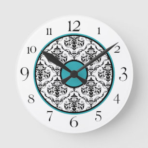 Elégante horloge ronde Turquoise Noir & Blanc Dama