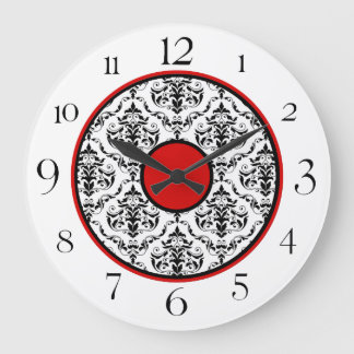 Élégante horloge rouge noir et blanc Damas 10,75 p