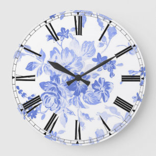 Élégante horloge Vintage bleue blanche florale