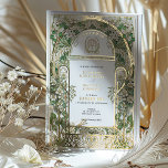 Élégante huile d'or Faire-part de mariage Art Nouv<br><div class="desc">Invitation vos invités pour célébrer votre journée spéciale avec cet exquis faire-part de mariage Art Nouveau. Dotée d'un design floral complexe et d'élégants motifs dorés, cette invitation s'inspire de la beauté intemporelle de l'art Nouveau. L'avant de la carte présente des illustrations botaniques détaillées dans les tons vert, ivoire et or,...</div>