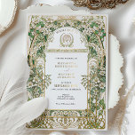 Élégante huile d'or Faire-part de mariage Art Nouv<br><div class="desc">Invitation vos invités pour célébrer votre journée spéciale avec cet exquis faire-part de mariage Art Nouveau. Dotée d'un design floral complexe et d'élégants motifs dorés, cette invitation s'inspire de la beauté intemporelle de l'art Nouveau. L'avant de la carte présente des illustrations botaniques détaillées dans les tons vert, ivoire et or,...</div>