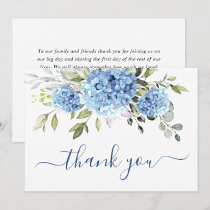 Elégante Hydrangée Bleue Eucalyptus Carte de remer