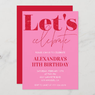 Élégante invitation 11e anniversaire Pink Parties