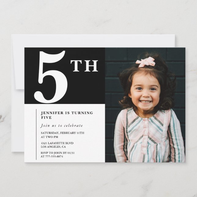Elégante invitation 5e anniversaire Black Chic Pho (Devant)