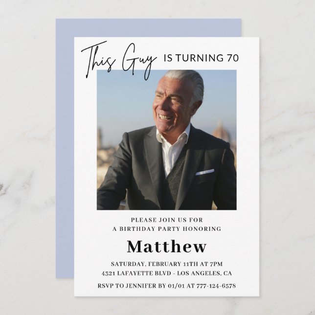 Elégante invitation à 70e anniversaire Homme Photo (Devant / Derrière)