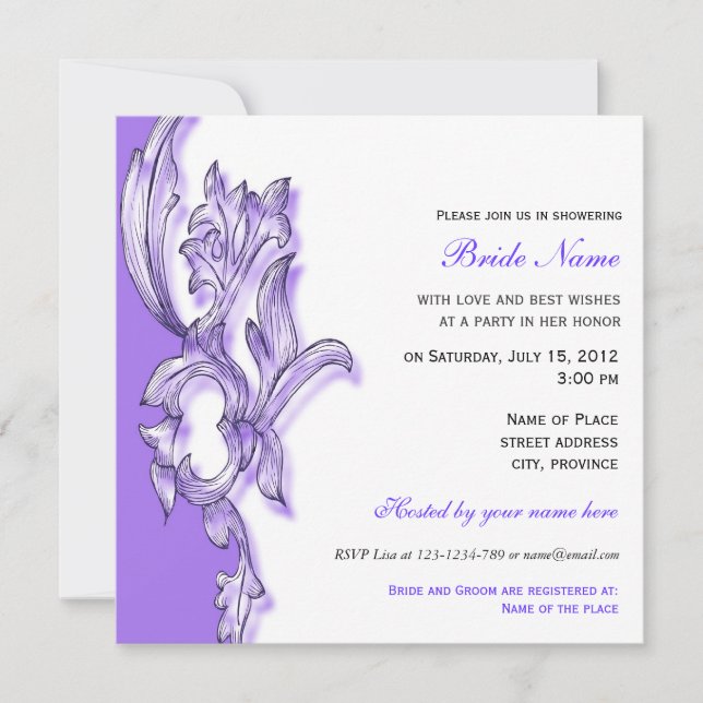 Elégante invitation à la douche nuptiale à fleurs  (Devant)