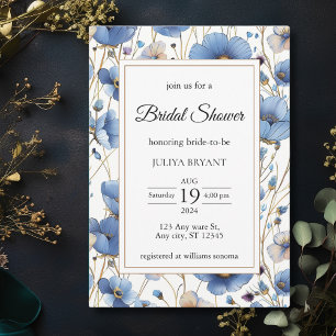 Elégante invitation à la douche nuptiale bleu pous