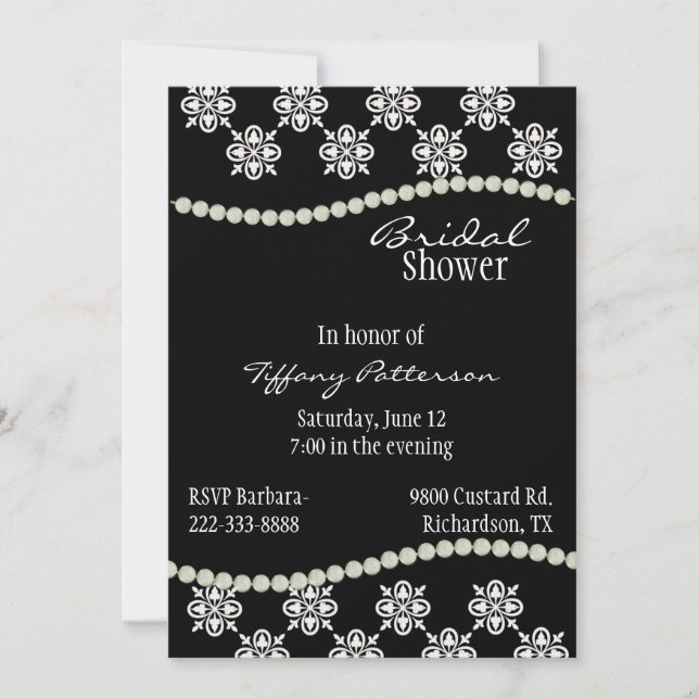 Élégante invitation à la douche nuptiale noire et  (Devant)