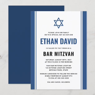 Elégante invitation à la mitzvah de bar bleu