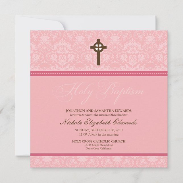 Élégante Invitation au baptême sacré de Damas (ros (Devant)