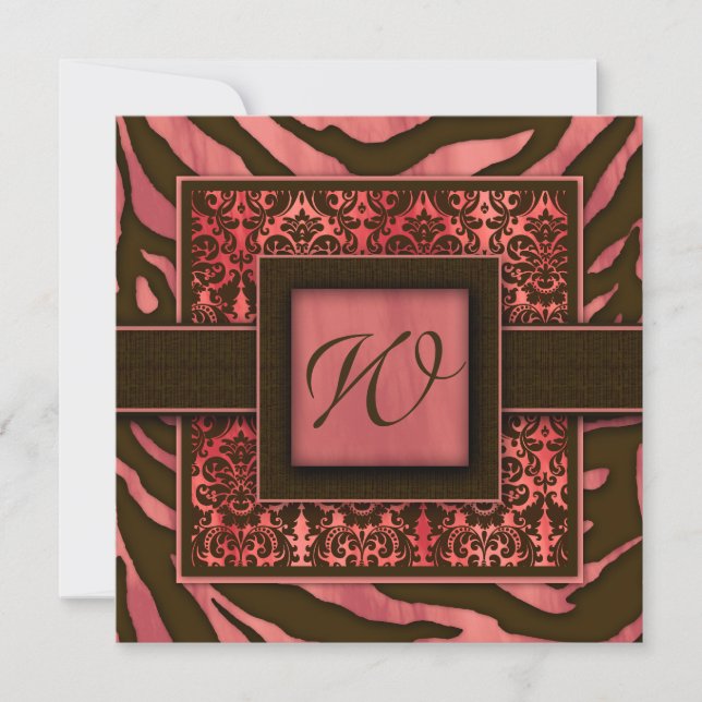 Elégante invitation au mariage Zebra Damask Coral (Devant)