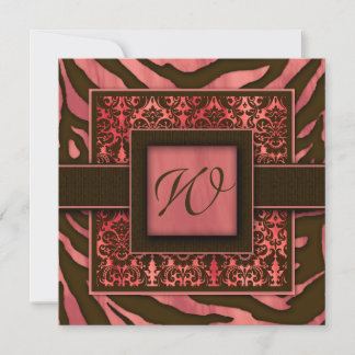 Elégante invitation au mariage Zebra Damask Coral