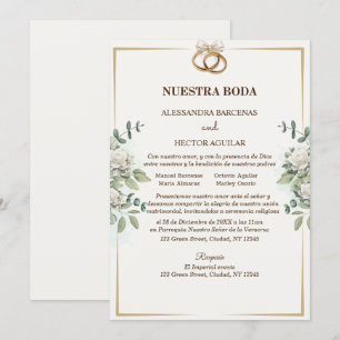 Elégante invitation aux fleurs blanches et verdure