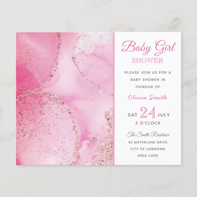 Elégante invitation baby shower fille rose budget  (Devant)