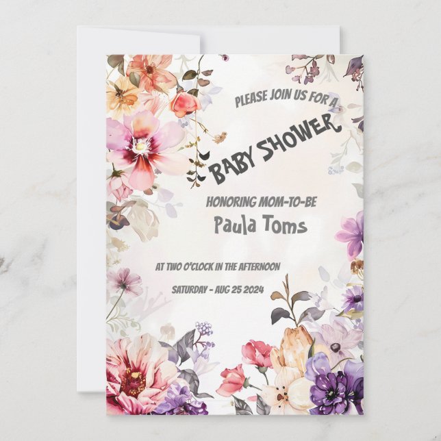 Elégante Invitation Baby shower Floral (Devant)