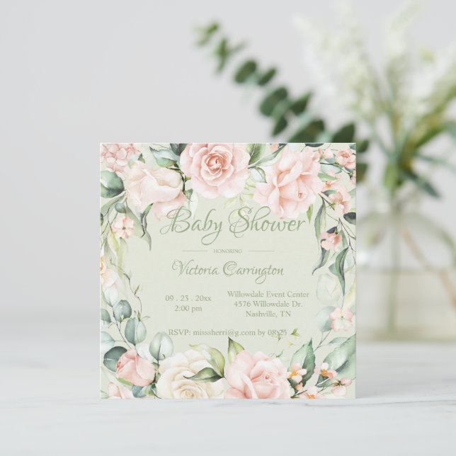 Elégante Invitation Baby shower Floral (Debout devant)