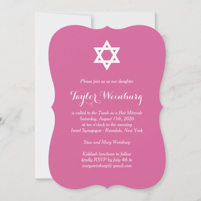 Elégante Invitation Bat mitzvah Fuchsia (Devant)