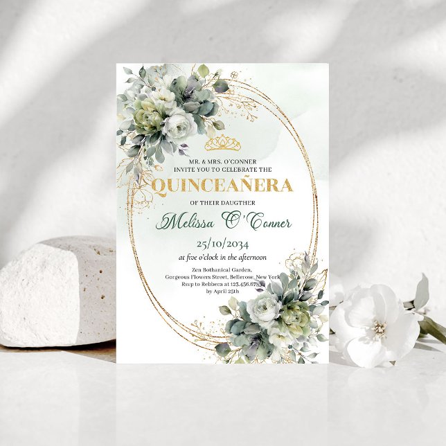 Élégante invitation Boho Quinceañera de verdure (Elegant Boho Quinceañera Greenery Foliage Invitation)
