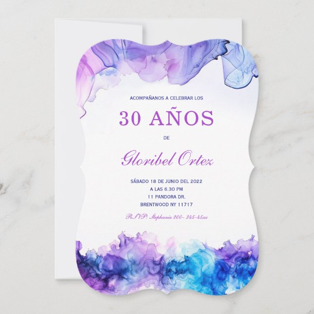 Élégante Invitation de 30e Anniversaire à l'Aquare (Devant)