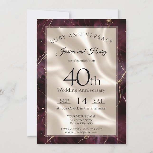 Élégante invitation de 40e anniversaire de mariage (Devant)