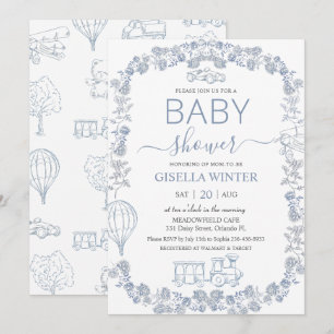 Élégante invitation de baby shower toile florale b