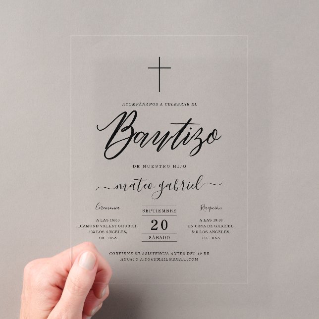 Élégante Invitation de Baptême Espagnole en Écritu (In situ (ordinateur de poche))
