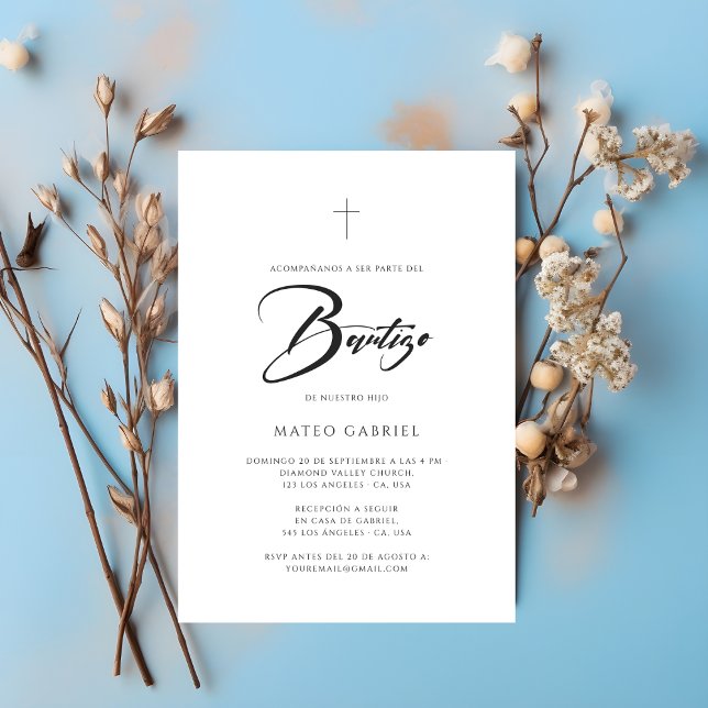 Élégante Invitation de Baptême Espagnole Minimalis (Créateur téléchargé)