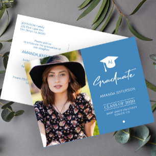 Elégante invitation de diplôme de diplômé bleu pho
