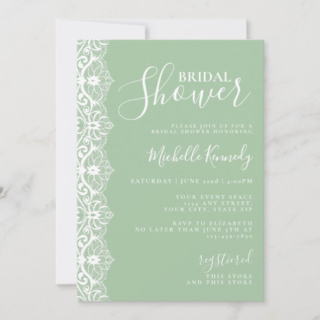 Élégante invitation de douche de mariée en dentell (Devant)