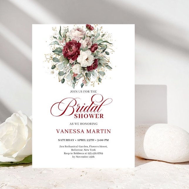 Élégante invitation de douche de mariée florale bo (Elegant Burgundy Floral Bridal Shower Invitation)