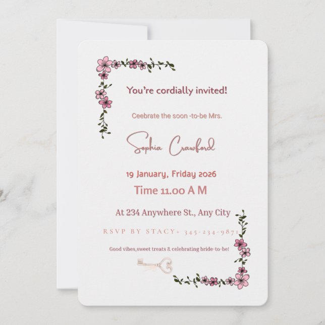 Élégante invitation de douche de mariée florale ro (Devant)