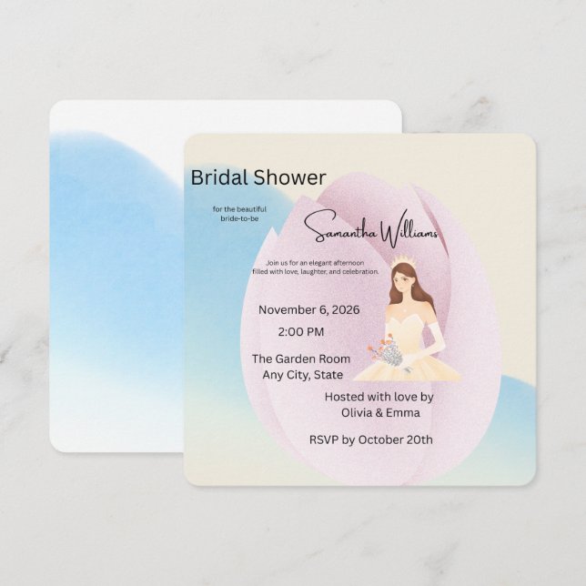 Élégante invitation de douche de mariée pastel – M (Devant / Derrière)
