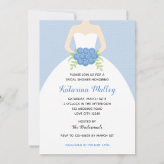 Élégante Invitation de douche nuptiale Gown (bleu)