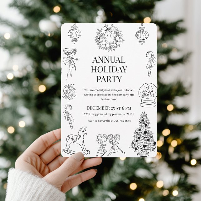 Élégante invitation de fête de Noël dessinée à la  (Créateur téléchargé)