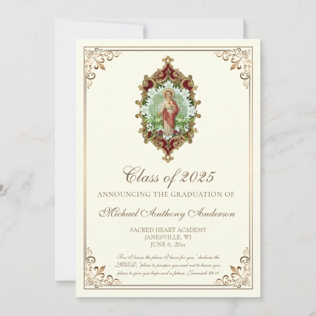 Élégante invitation de graduation catholique Jésus (Devant)