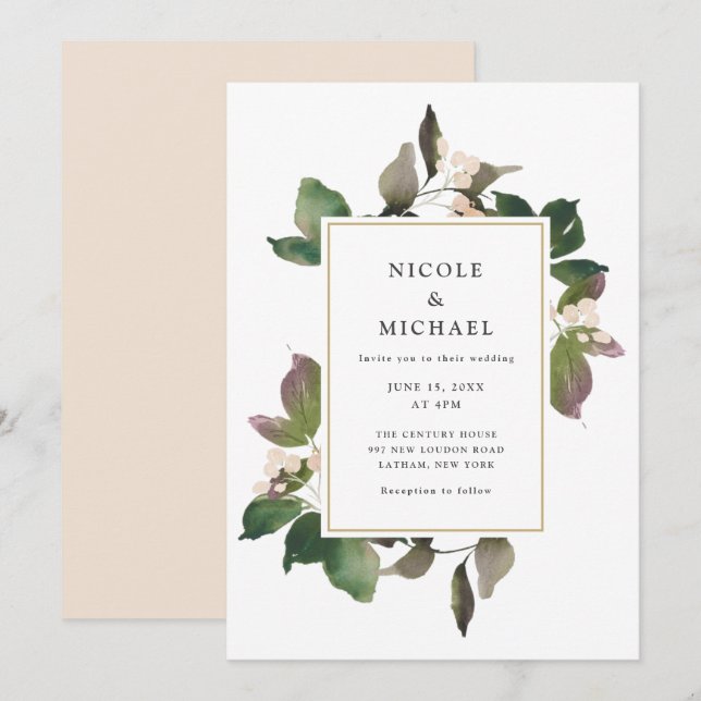 Élégante invitation de mariage à la flore rose et  (Devant / Derrière)