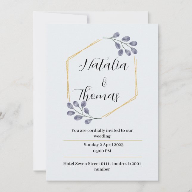 élégante invitation de mariage à l'aquarelle (Devant)