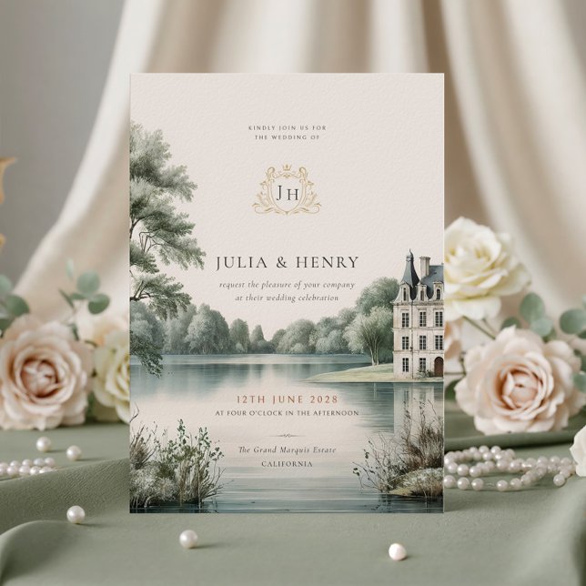 Élégante invitation de mariage à monogramme du Châ (Créateur téléchargé)