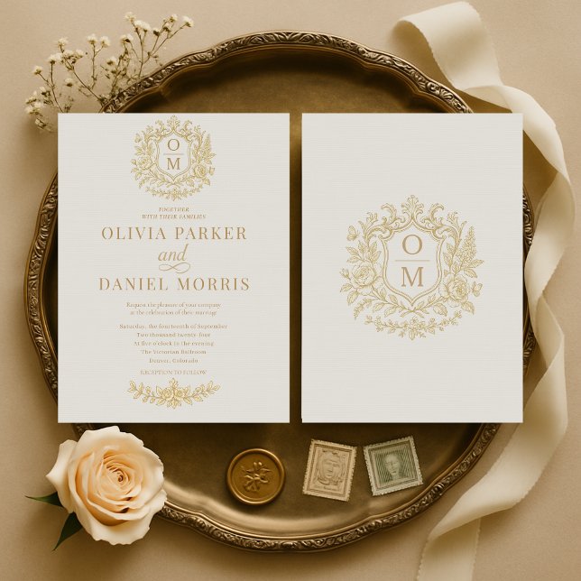 Élégante invitation de mariage à monogramme floral (Créateur téléchargé)