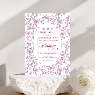Élégante invitation de mariage à motif floral rose
