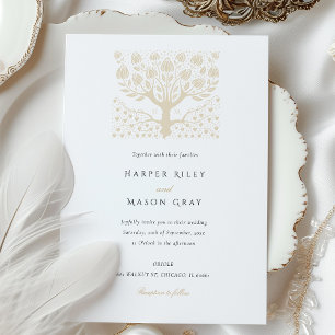 Élégante invitation de mariage Arbre de Vie ivoire