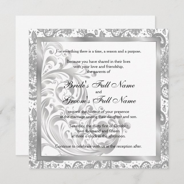 Elégante invitation de mariage - Argent (Devant / Derrière)