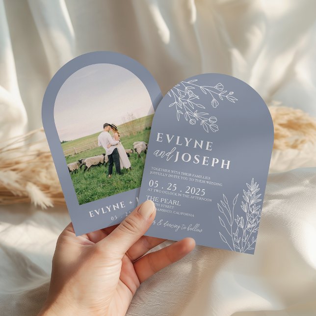 Élégante invitation de mariage arquetypée bleu pou (Créateur téléchargé)